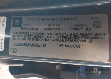 2018 Chevrolet Spark Ls Cvt z USA, uszkodzony, nr VIN KL8CB6SA9JC457012